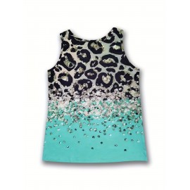 Leopard & Sequin Print Tank Top, Casual Summer Sleeveless Top, Women's Clothing