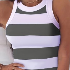 Slim Striped Tank Top, Sleeveless Crew Neck Tank Top, Casual Every Day Tops, Women's Clothing
