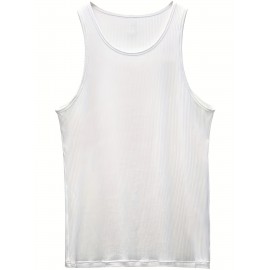 Cotton Blend Men's Solid Tank Top, Casual Comfy Vest For Summer, Men's Sleeveless Shirts Clothing Top Gym Training Workout