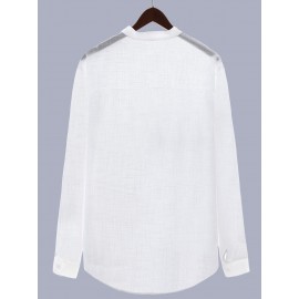 Solid Cotton Men's Long Sleeve Retro Medieval Henley Shirt Casual Beach Tops Festival Party Dress Shirt Solid Tee Shirt V-Neck Tops For Men