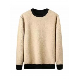 Cross Print Men's Crew Neck Sweatshirt Pullover For Men Fleece Sherpa Lined Sweatshirts For Winter Fall Long Sleeve Tops