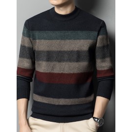 All Match Knitted Sweater, Men's Casual Solid Warm High Stretch Crew Neck Pullover Sweater For Fall Winter