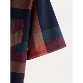 Men's Plaid Turndown Collar Short Sleeve Shirt, Trendy Comfy Shirt For Spring Summer Autumn