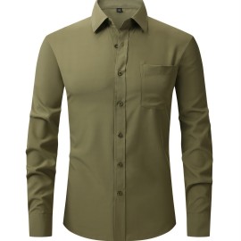 Men's Dress Shirt, Long Sleeve Button Down Lapel Slim Fit Classic Shirt For Business Best Sellers
