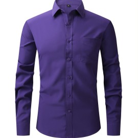 Men's Dress Shirt, Long Sleeve Button Down Lapel Slim Fit Classic Shirt For Business Best Sellers
