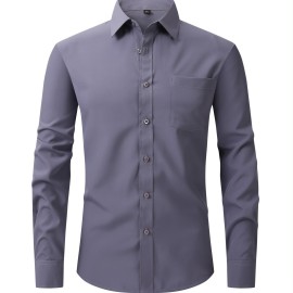 Men's Dress Shirt, Long Sleeve Button Down Lapel Slim Fit Classic Shirt For Business Best Sellers