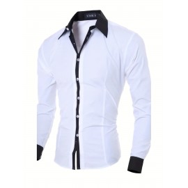 Men's Casual Button Up Contrast Color Long Sleeve Shirt, Men's Clothes For Spring Summer Autumn, Tops For Men