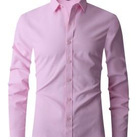 Classic Design Shirt, Men's Semi-formal Button Up Lapel Long Sleeve Shirt For Spring Summer Business