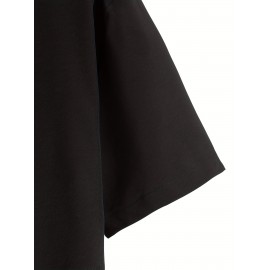 Men's Casual Lapel Solid Basic Tee Shirt, Button Short Sleeve Loose Work Business Shirt For Summer