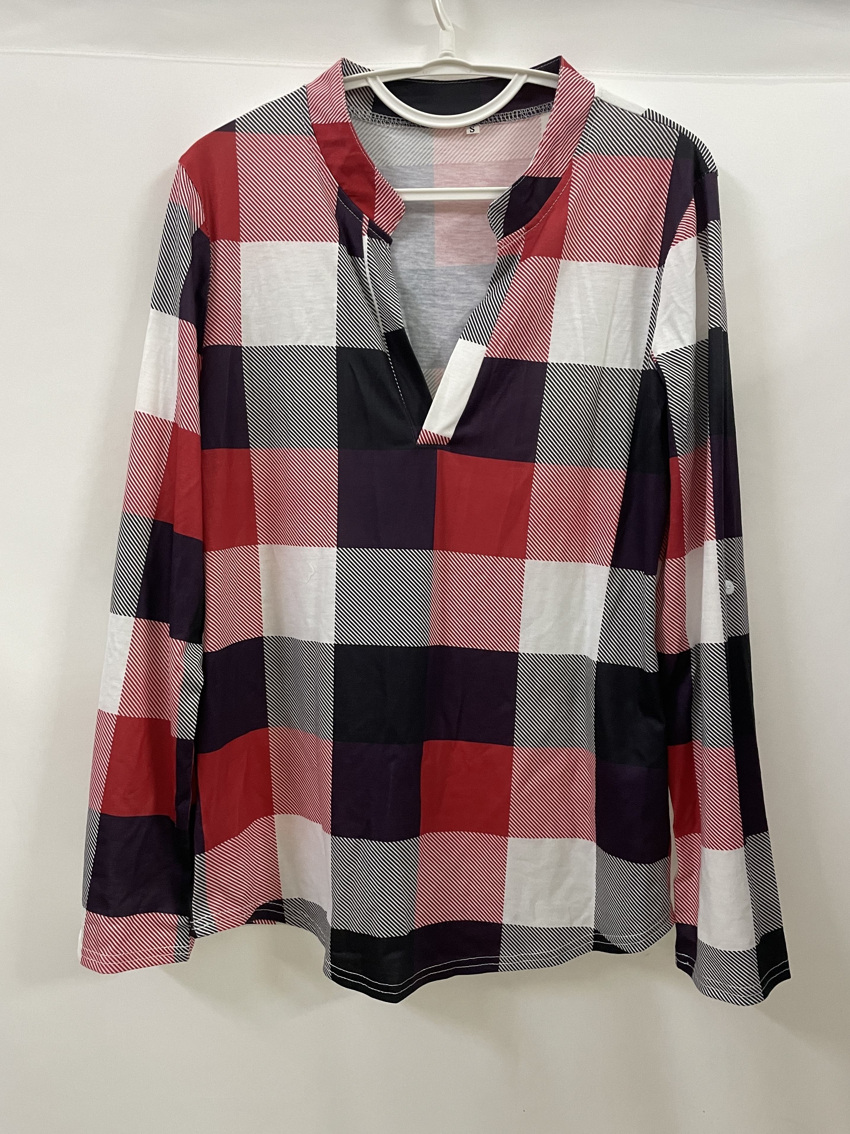 casual plaid shirt long sleeve v neck shirt casual every day tops womens clothing details 7