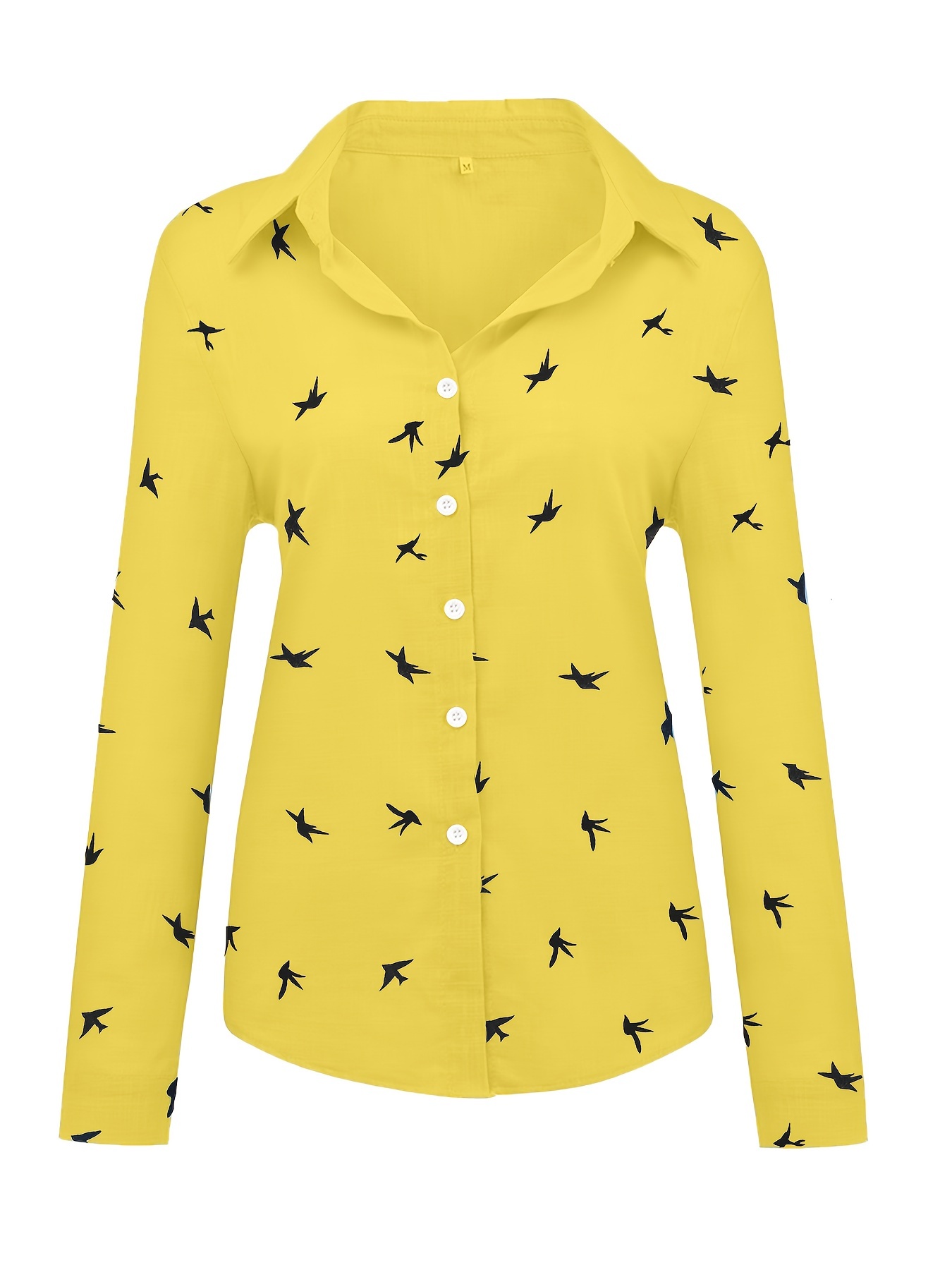 bird print button front shirt casual long sleeve shirt for spring fall womens clothing details 5