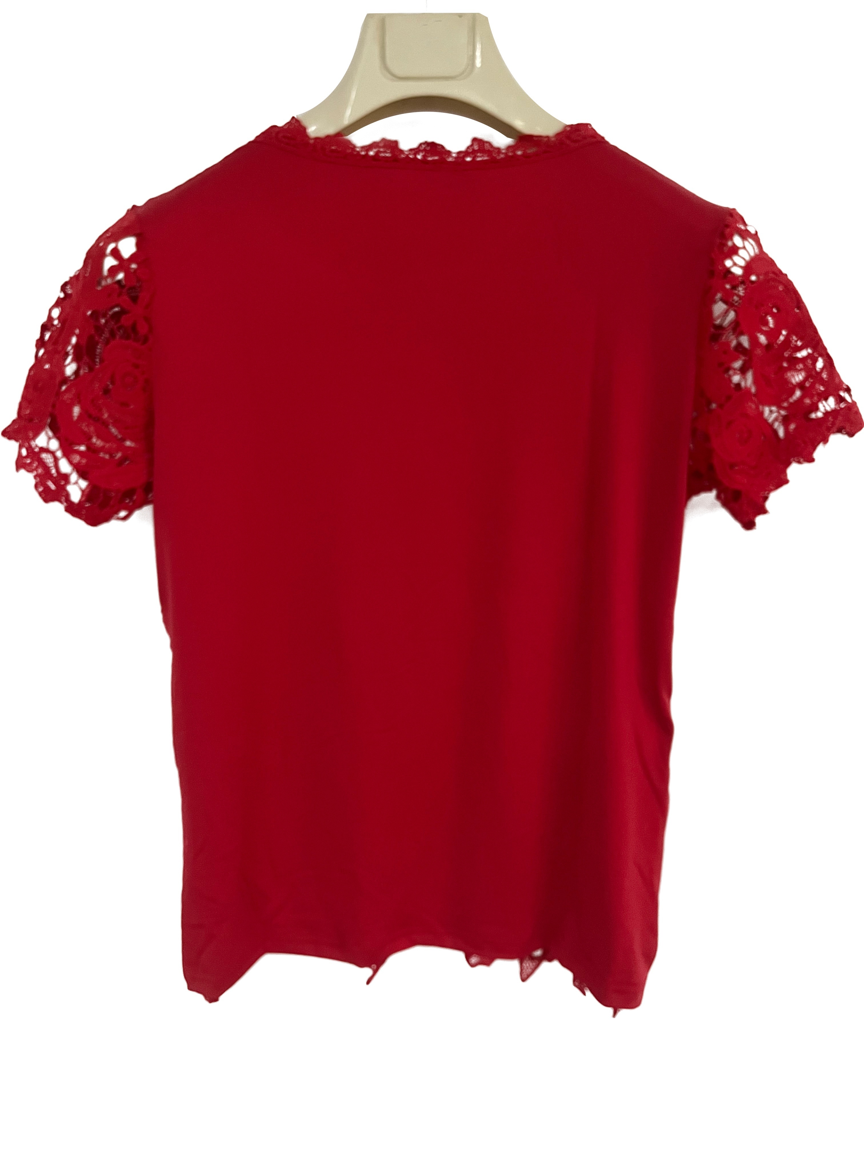 lace crew neck t shirt elegant short sleeve t shirt for spring summer womens clothing details 2