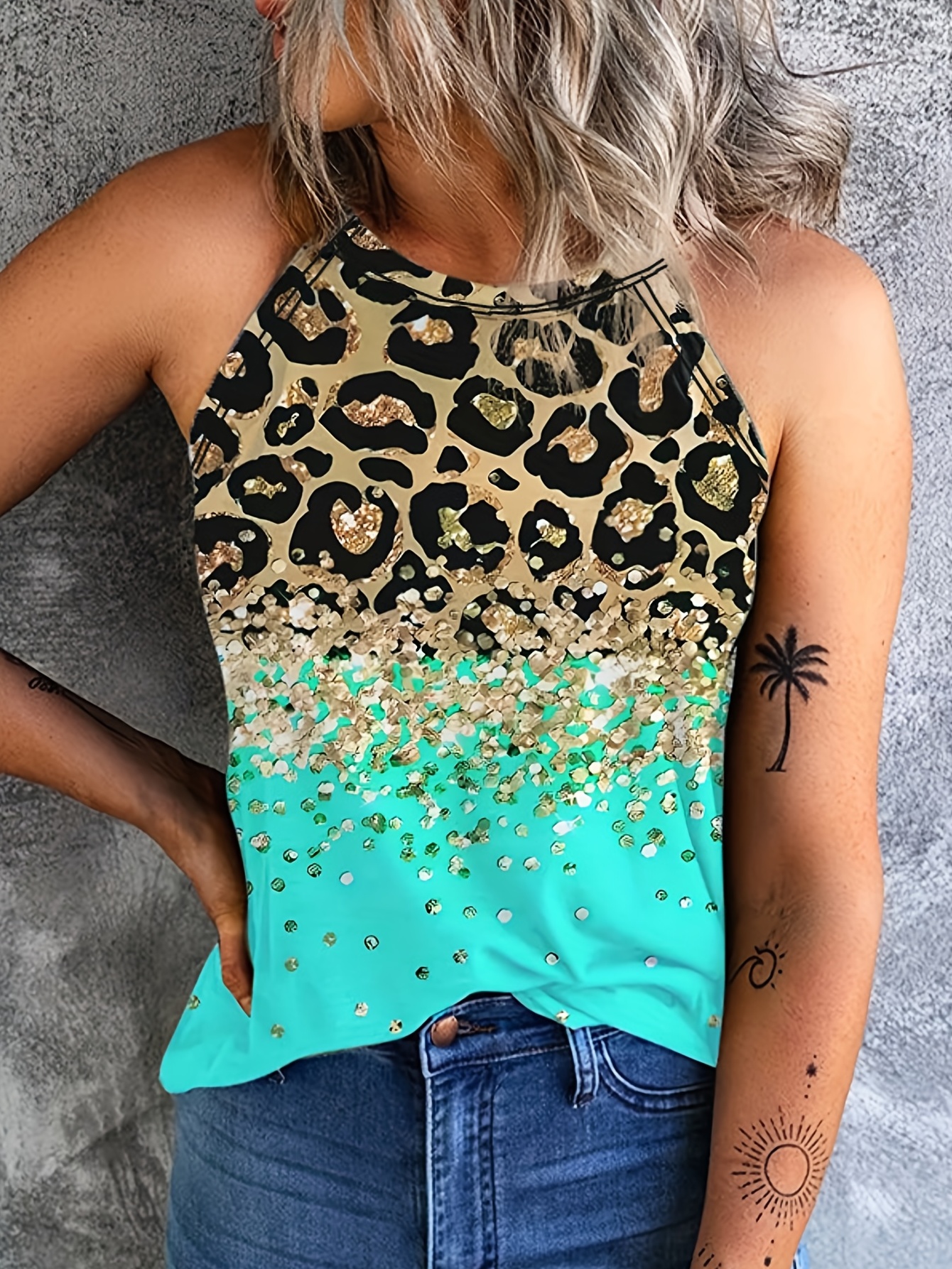 leopard print halter tank top casual sleeveless tank top for summer womens clothing details 25