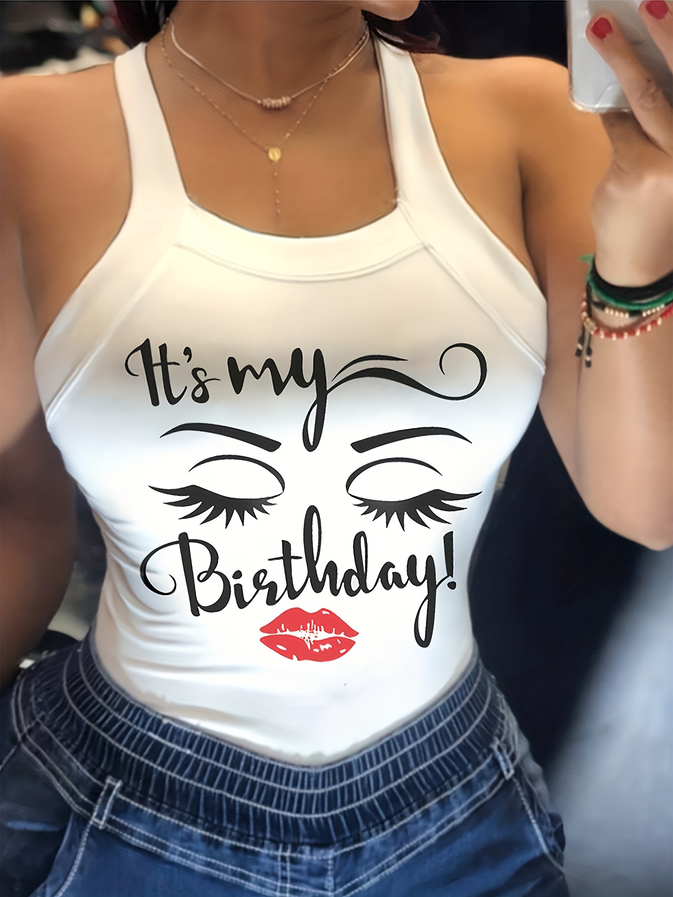 figure letter print cami top sexy back bow slim spaghetti strap top for summer womens clothing details 4