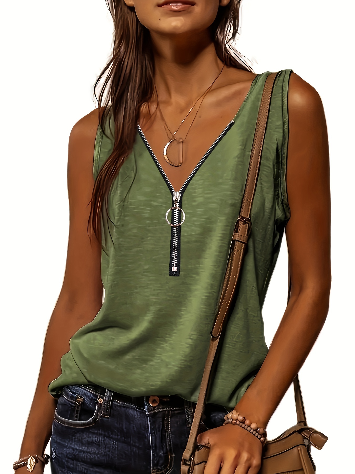 half zip solid tank top casual sleeveless summer tank top womens clothing details 18