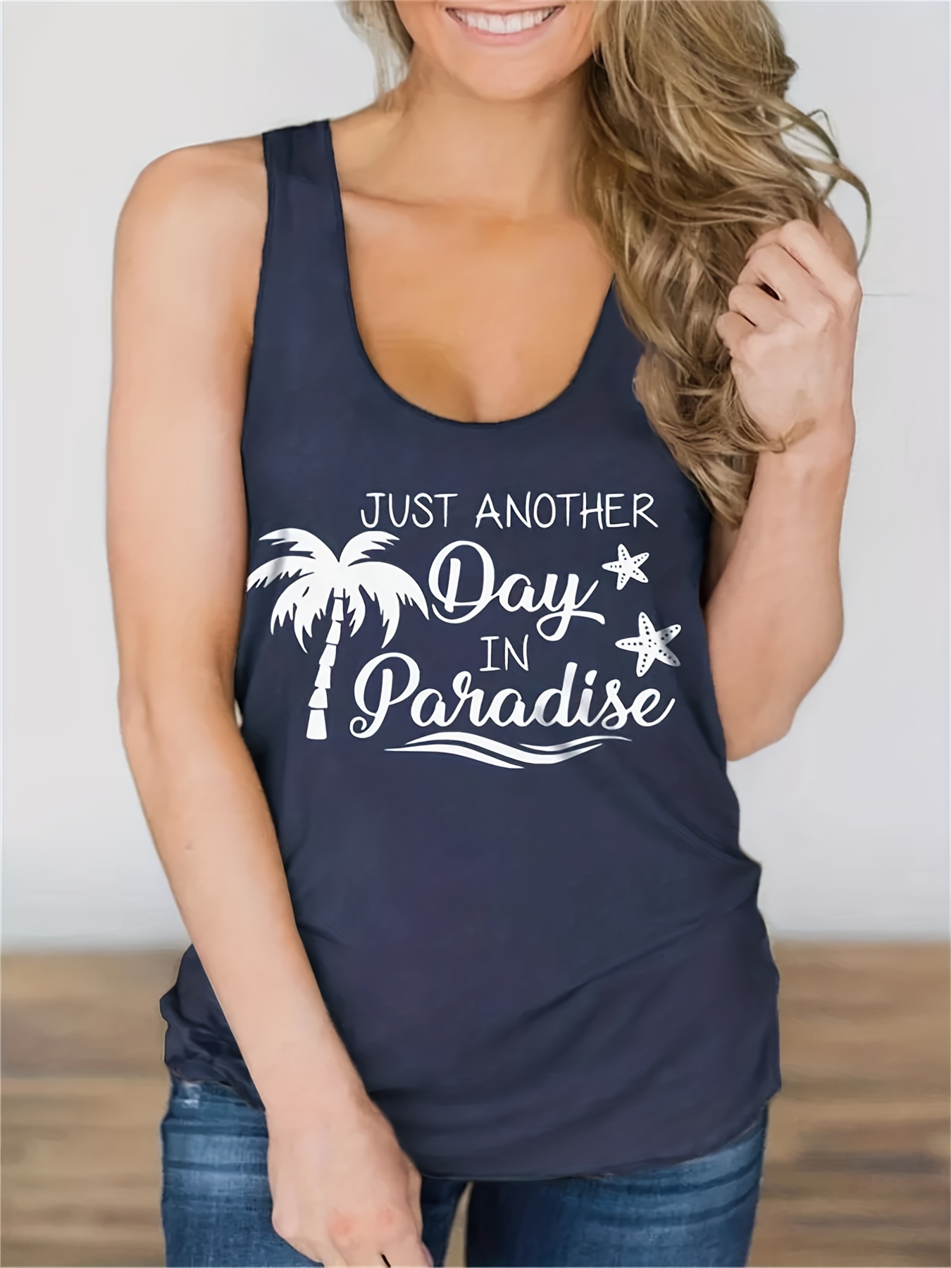 coconut tree letter print tank top sleeveless crew neck tank top casual every day tops womens clothing details 6