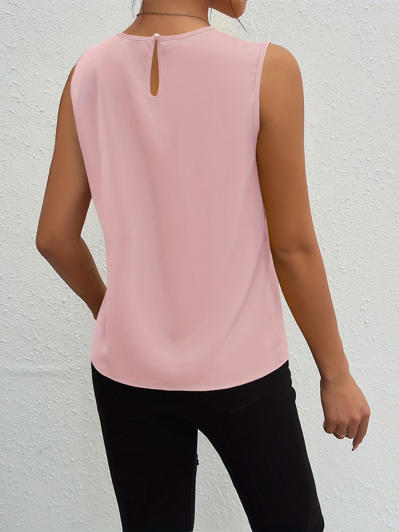 solid pleated simple tank top elegant sleeveless tank top for summer womens clothing details 11