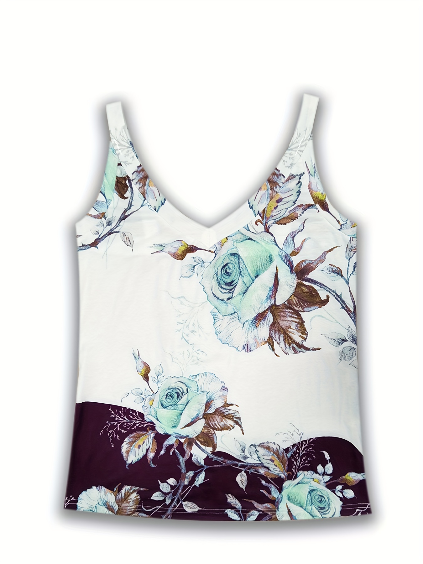 floral print v neck wide strap top casual sleeveless cami top for summer womens clothing details 8