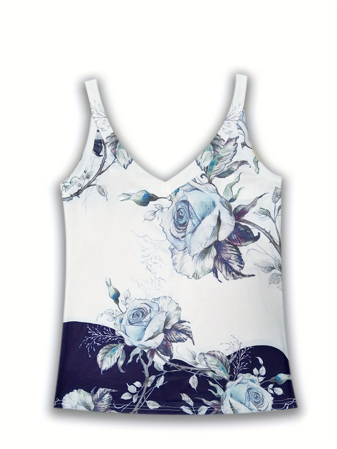 floral print v neck wide strap top casual sleeveless cami top for summer womens clothing details 11