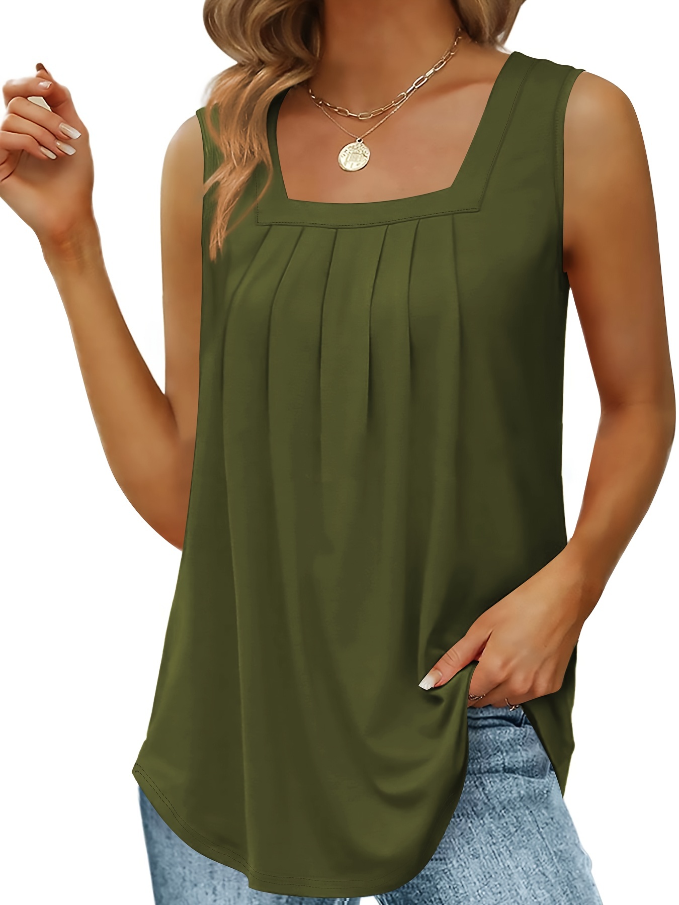 square neck tank top loose casual top for summer spring womens clothing details 29