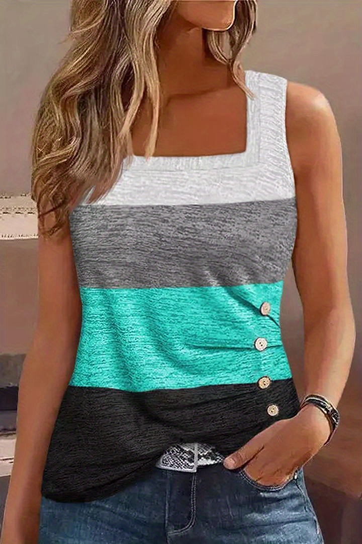 striped print square neck tank top casual sleeveless tank top for sumer womens clothing details 4