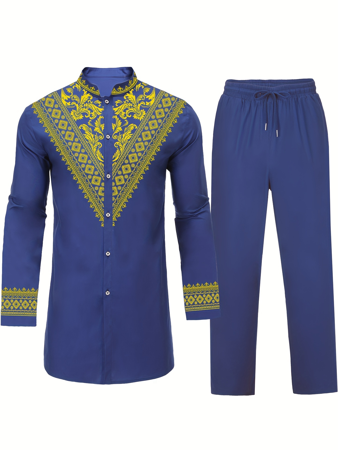 mens 2pcs african outfits suits mens african traditional luxury pattern long sleeve dashiki shirt pant set details 20