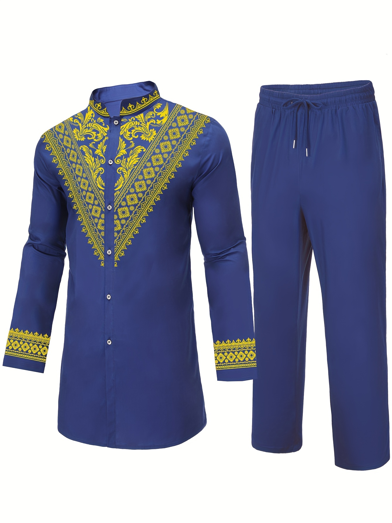 mens 2pcs african outfits suits mens african traditional luxury pattern long sleeve dashiki shirt pant set details 22