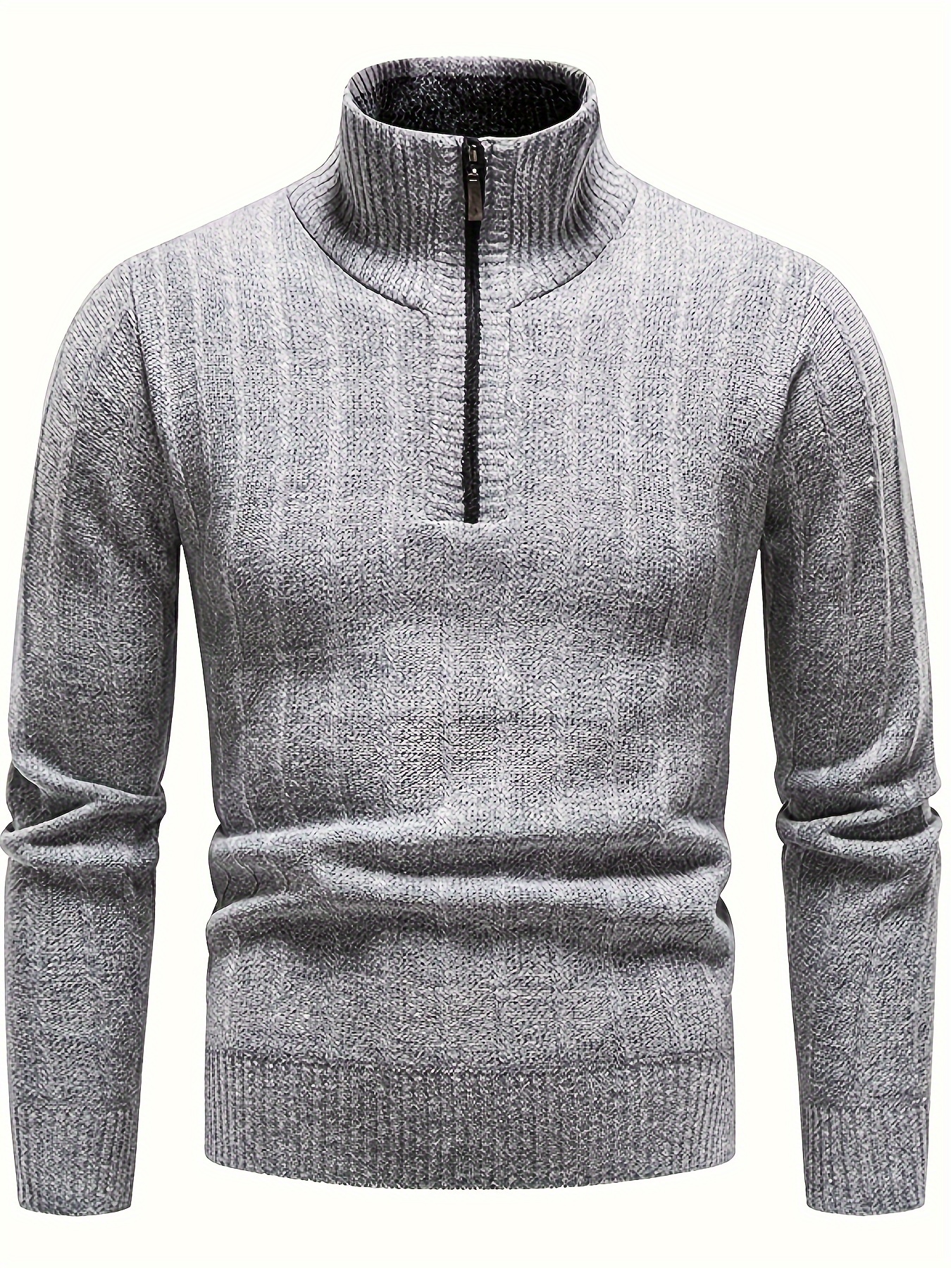 turtle neck with zipper knitted texture sweater mens casual warm solid color mid stretch pullover sweater for fall winter details 0