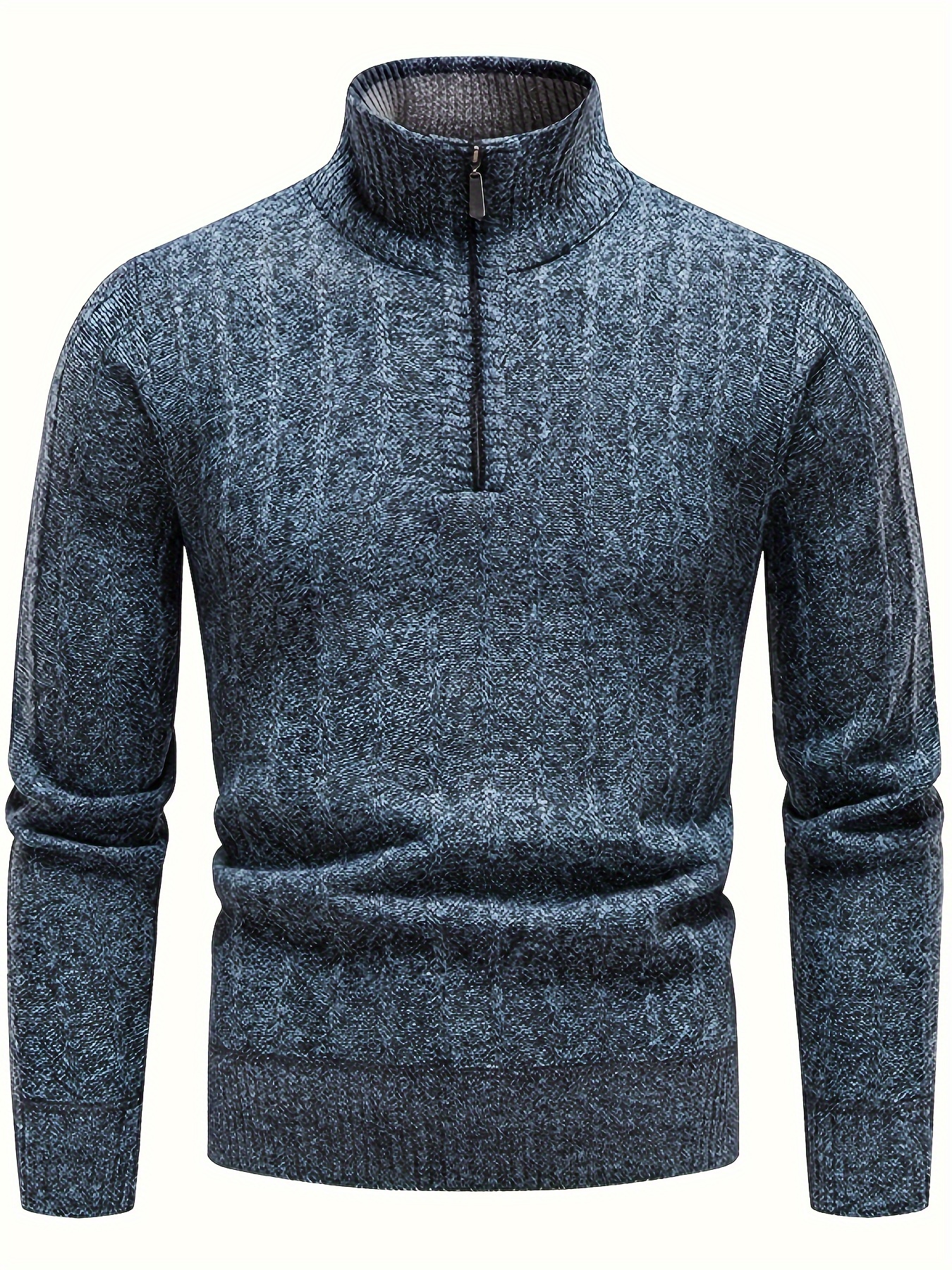 turtle neck with zipper knitted texture sweater mens casual warm solid color mid stretch pullover sweater for fall winter details 5