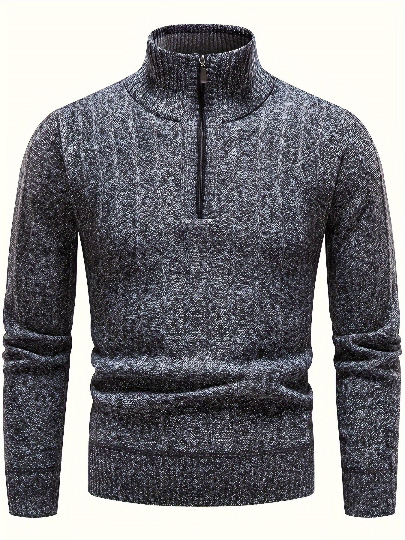 turtle neck with zipper knitted texture sweater mens casual warm solid color mid stretch pullover sweater for fall winter details 11