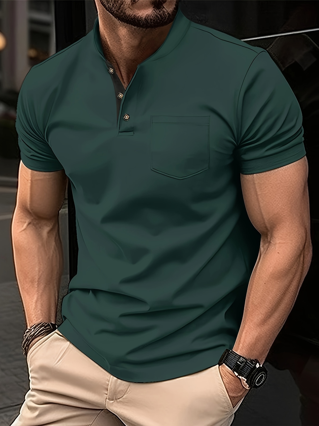 breathable regular fit golf shirt mens casual v neck t shirt short sleeve for summer mens clothing details 48