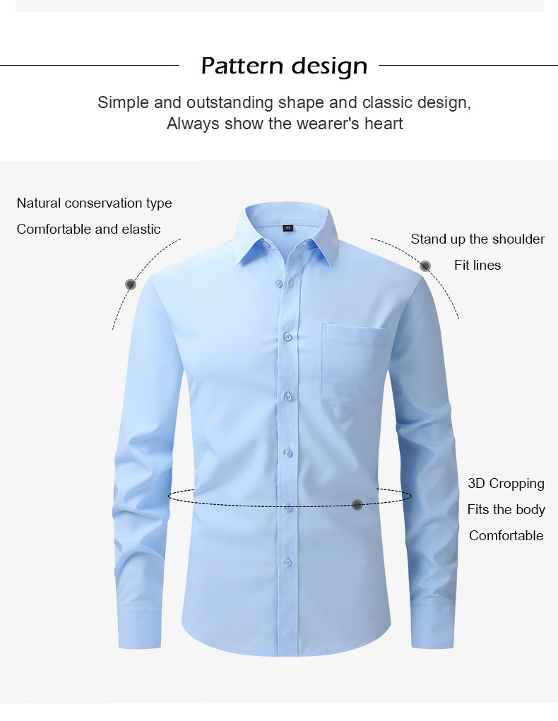 mens dress shirt long sleeve button down lapel slim fit classic shirt for business best sellers details 3