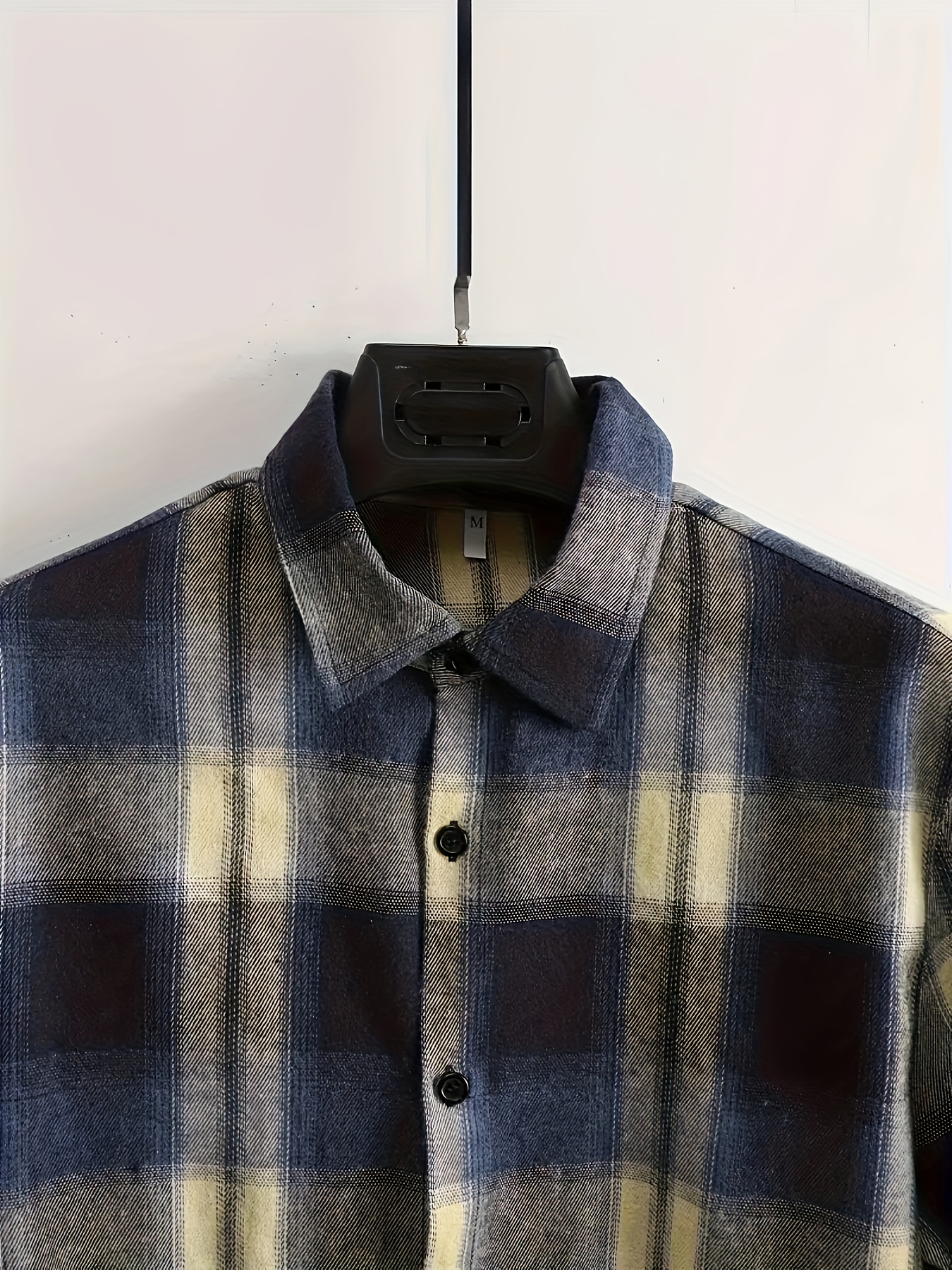 button down shirt, casual big plaid pattern mens long sleeve button down shirt for spring fall outdoor details 2